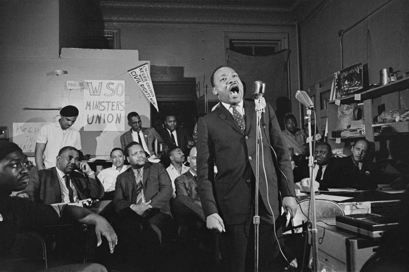 American civil rights activist Martin Luther King Jr. (1929 - 1968) addresses a meeting in Chicago, Illinois, 27th May 1966.