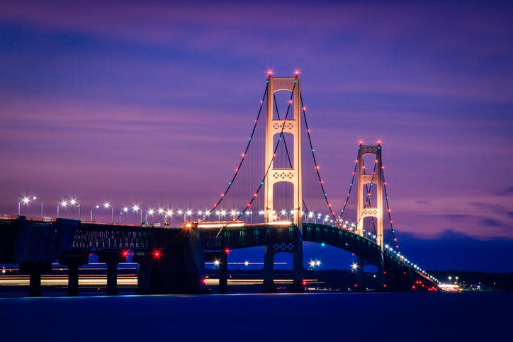 Mackinaw Bridge at nightfall