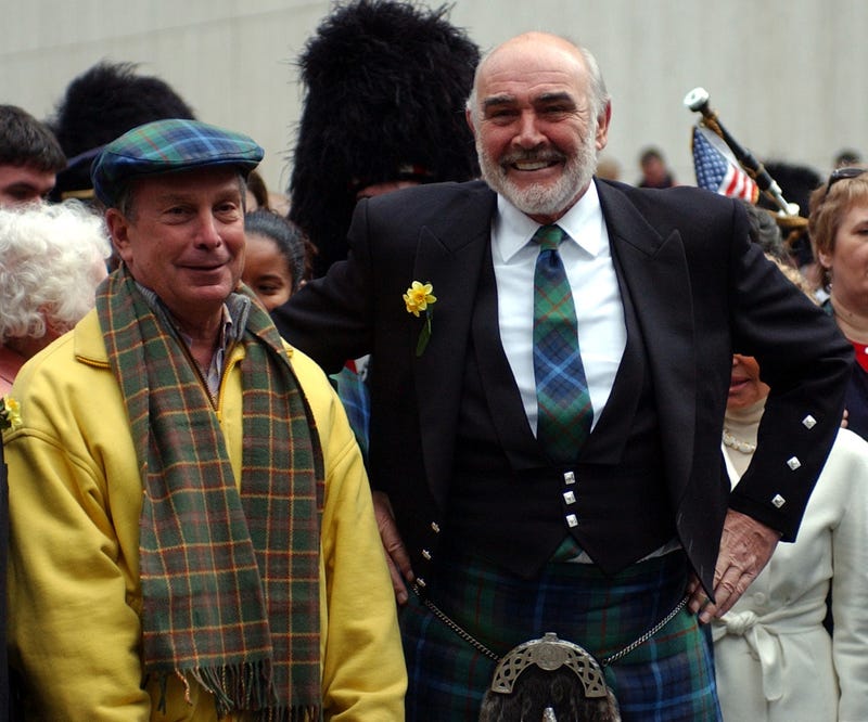 New York City Mayor Michael Bloomberg & Sean Connery meet before the start of the parade. 