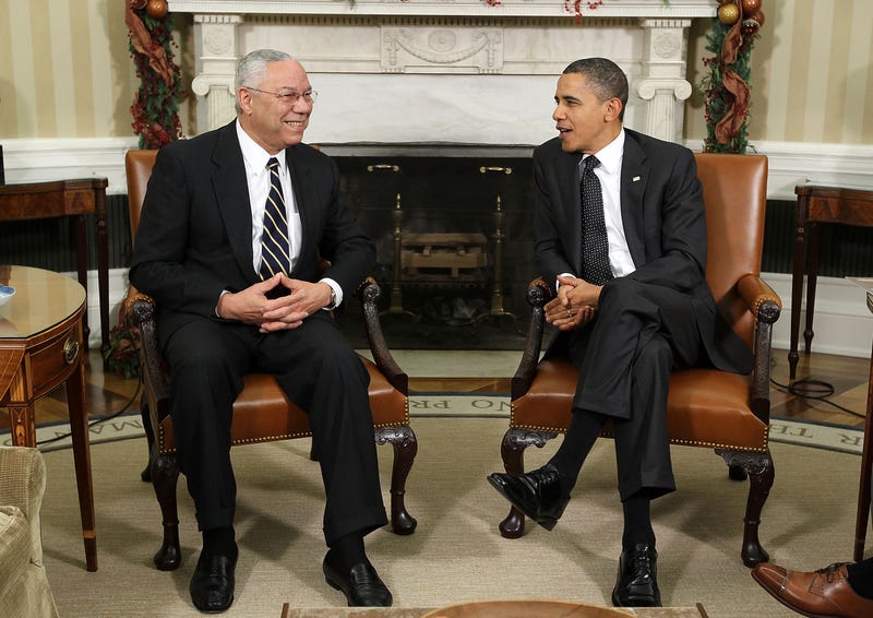 U.S. President Barack Obama (R) meets with former Secretary of State General Colin Powell (L) in the Oval Office of the White House December 1, 2010 in Washington, DC.
