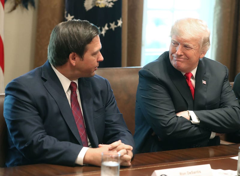 Florida Governor-elect Ron DeSantis (R) sits next to U.S. President Donald Trump during a meeting with Governors elects in the Cabinet Room at the White House on December 13, 2018 in Washington, DC. (Photo by Mark Wilson/Getty Images)