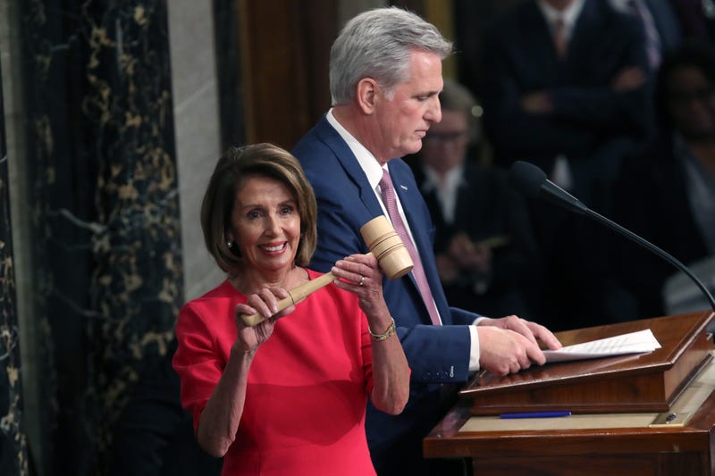 Speaker of the House Nancy Pelosi (D-CA) receives the gavel from Rep. Kevin McCarthy (R-CA) during the first session of the 116th Congress at the U.S. Capitol January 03, 2019 in Washington, DC