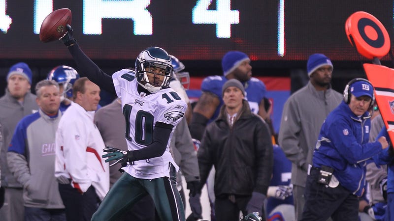DeSean Jackson of the Philadelphia Eagles runs in the game-winning touchdown on a punt return against the New York Giants at New Meadowlands Stadium on Dec. 19, 2010 in East Rutherford, New Jersey.