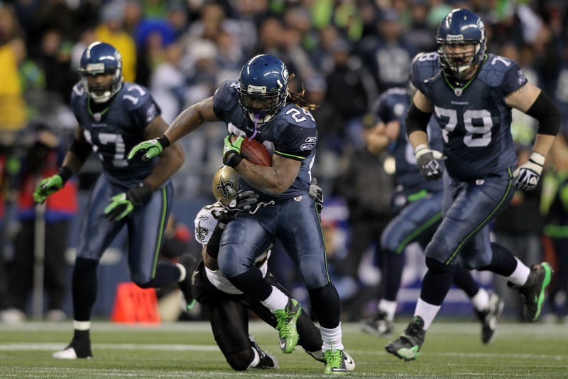 Marshawn Lynch breaking free for his iconic "Beast Quake" run in 2011