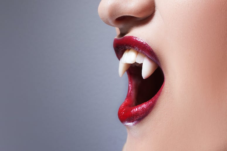 Vampire Teeth, Fangs, Woman, Lipstick