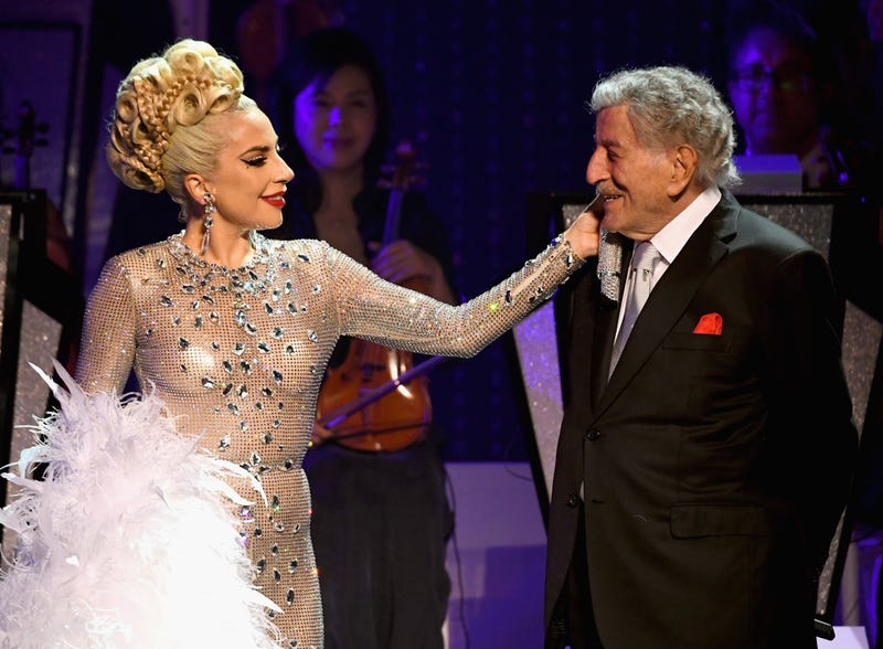 Lady Gaga (L) performs with Tony Bennett during her 'JAZZ & PIANO' residency at Park Theater at Park MGM on January 20, 2019 in Las Vegas, Nevada.
