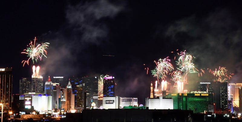 Fireworks ignite over the Las Vegas Strip on December 31st, 2019