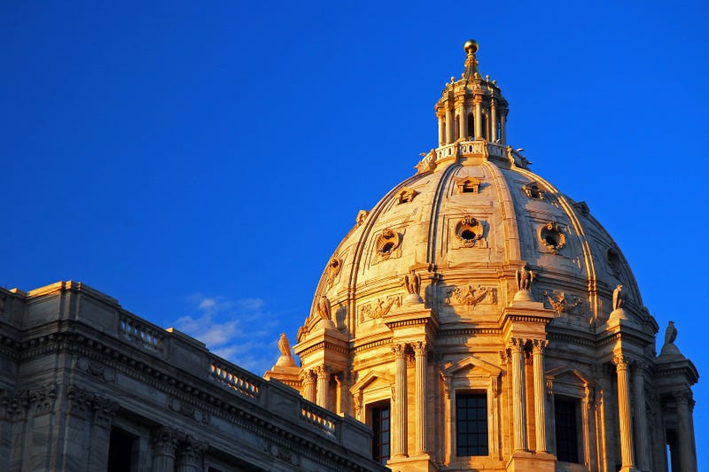 The dome of the Minnesota State Capitol, rises in St. Paul, Minnesota.