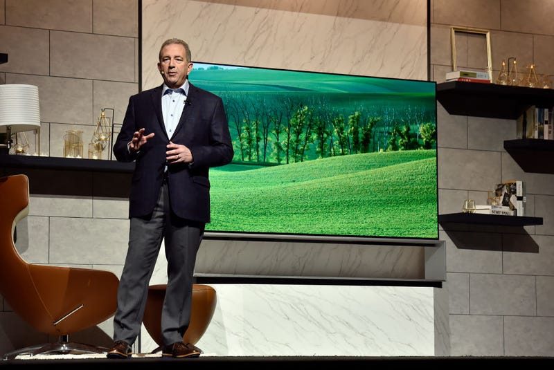 LG unveils an OLED 8K TV during a 2019 LG press event.