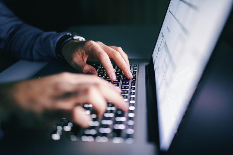 Closeup of person's hands as they type on a laptop computer