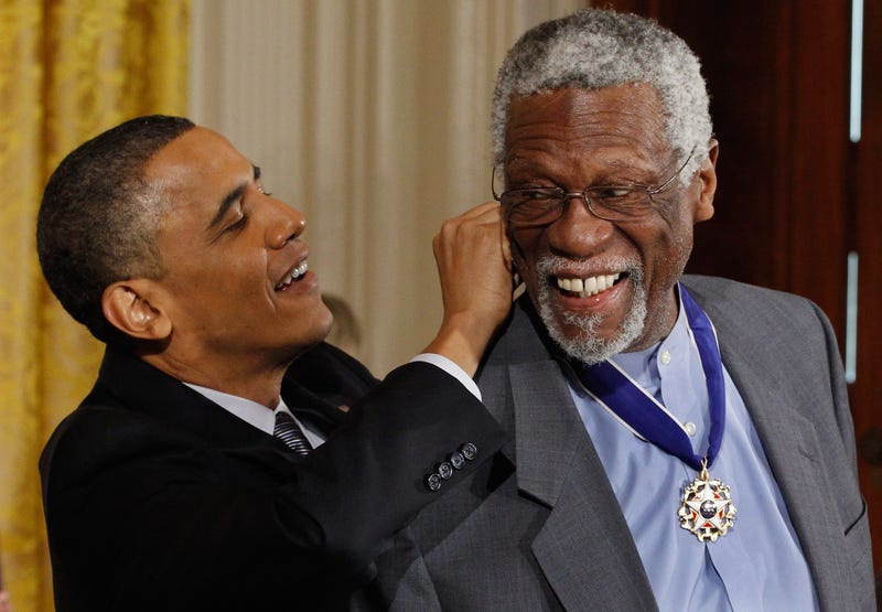 President Barack Obama presents Hall of Famer and human rights advocate Bill Russell the 2010 Medal of Freedom, 2/15/11  