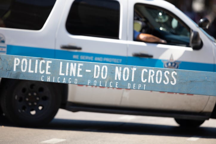 Chicago, Illinois, USA - September 15, 2018: Chicago city street blocked by the Chichago Police Department