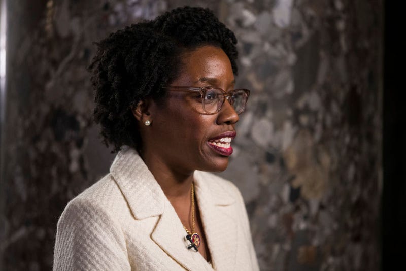 Rep. Lauren Underwood (D-IL) speaks to members of the press ahead of the State of the Union address in the chamber of the U.S. House of Representatives at the U.S. Capitol Building on February 5, 2019 in Washington, DC. President Trump's second State of the Union address was postponed one week due to the partial government shutdown.