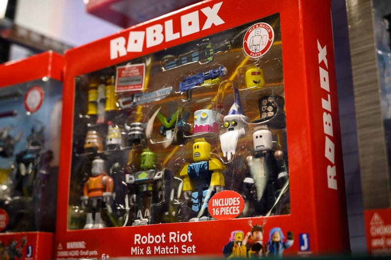 LONDON, ENGLAND - JANUARY 22: A selection of "Roblox" toys are seen on a display at the annual "Toy Fair" at Olympia London on January 22, 2019 in London, England. The Toy Fair is the UK’s largest dedicated game and hobby event and aims to showcase the most anticipated products for the year ahead. (Photo by Leon Neal/Getty Images)