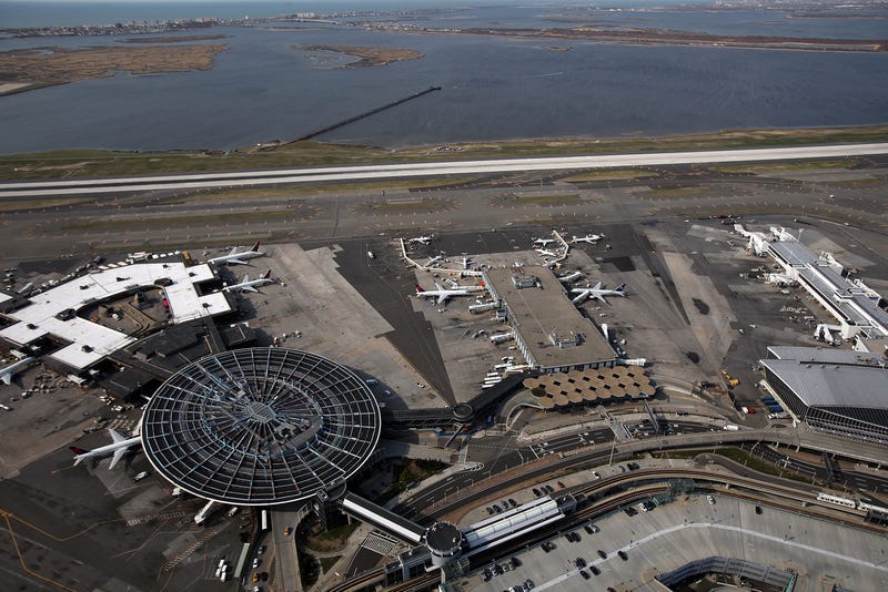 An aerial view of John F. Kennedy Airport (JFK) on April 15, 2011 in the Jamaica neighborhood of the Queens borough of New York City.