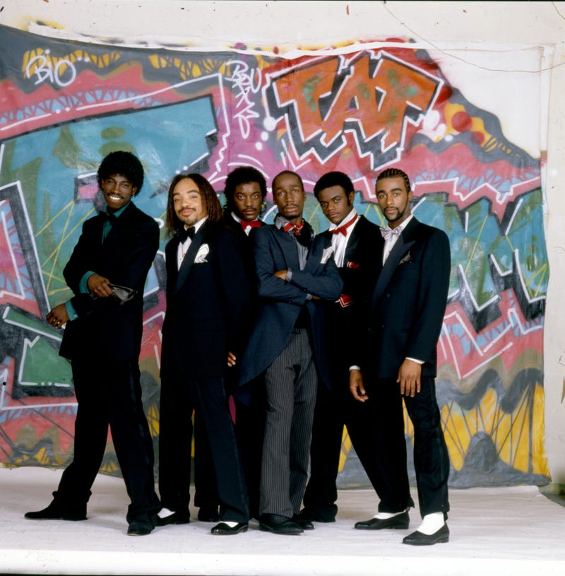 A portrait of Grandmaster Flash (third from right) and the Furious Five in December 1980