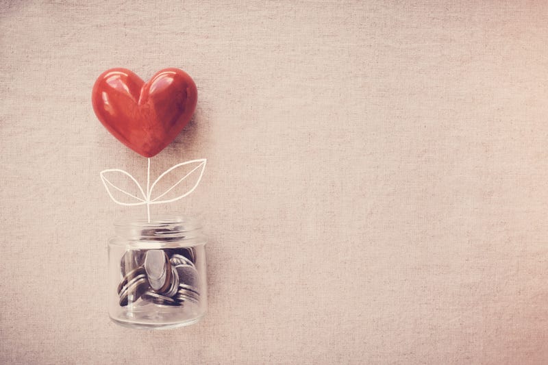 A jar with donations in it. 