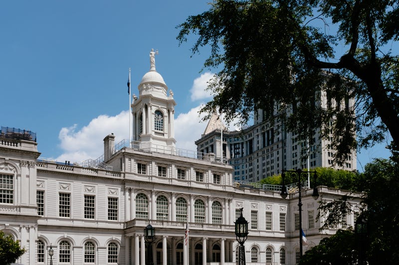 The victim was stabbed outside the Manhattan Municipal Building (background), steps from City Hall (foreground)