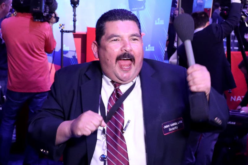 Guillermo Rodriguez from Jimmy Kimmel Live! speaks on camera during Super Bowl LIII Opening Night at State Farm Arena on January 28, 2019 in Atlanta, Georgia. 