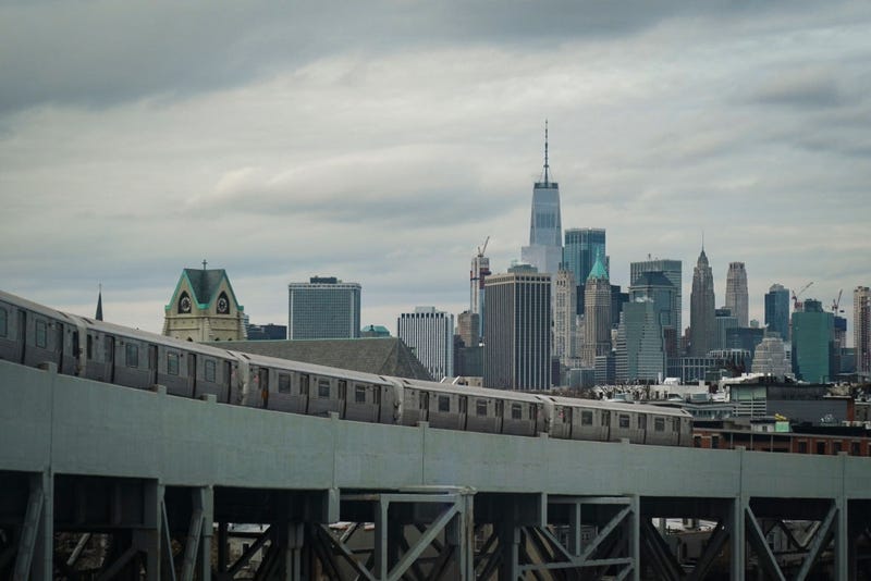 City skyline with the MTA subway
