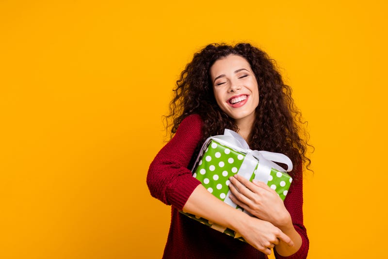 woman getting gift