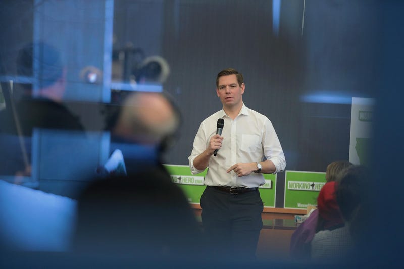Congressman Eric Swalwell (D-CA) speaks to guests during an event at the Iowa City Public Library on February 18, 2019 in Iowa City, Iowa.