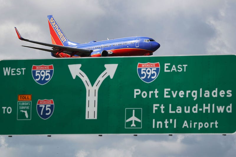 A Southwest airlines plane prepares to land at Fort Lauderdale–Hollywood International Airport on February 20, 2019 in Fort Lauderdale, Florida.