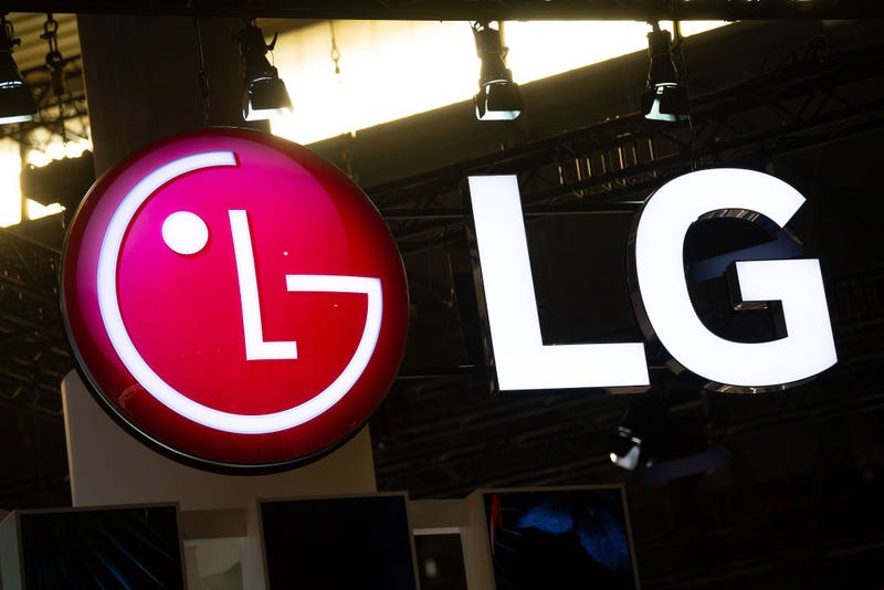 A logo sits illumintated outside the LG booth on day 2 of the GSMA Mobile World Congress 2019 on February 26, 2019 in Barcelona, Spain. 