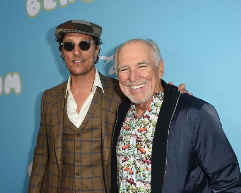 Matthew McConaughey (L) and Jimmy Buffett arrive at the Los Angeles Premiere for Neon and Vice Studio's The Beach Bum at ArcLight Hollywood on March 28, 2019 in Hollywood, California.