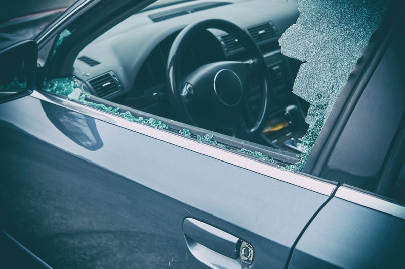 Stock photo of broken car window