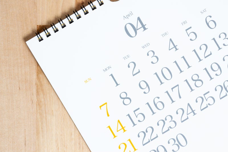 A calendar turned to the month of April