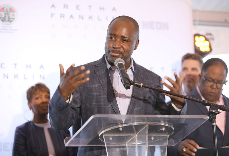 Los Angeles County Councilmember Marqueece Harris-Dawson speaks onstage at the Los Angeles premiere of AMAZING GRACE, Presented by LA County Supervisor Mark Ridley-Thomas held at the New Temple Missionary Baptist Church on March 31, 2019 in Los Angeles, California.