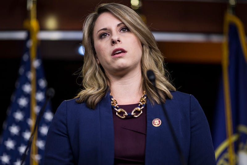  Rep. Katie Hill (D-CA) speaks during a news conference on April 9, 2019 in Washington, DC. 