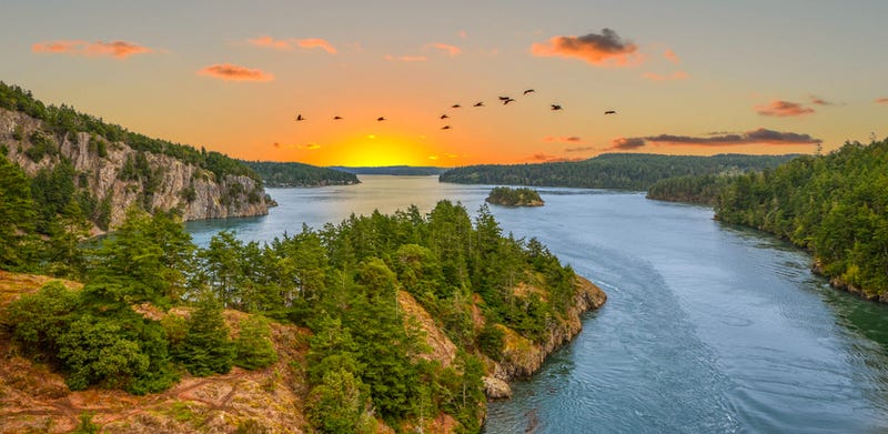 Deception Pass separating Whidbey Island from Fidalgo Island, in Washington.