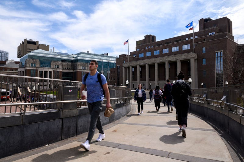 A pedestrian passes by on the University of Minnesota campus on April 9, 2019 in Minneapolis, Minnesota.