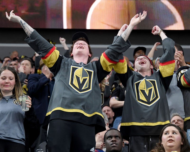 : Vegas Golden Knights fans celebrate after a second-period short-handed goal by Tomas Nosek #92 against the Winnipeg Jets at T-Mobile Arena on March 21, 2019 in Las Vegas, Nevada.