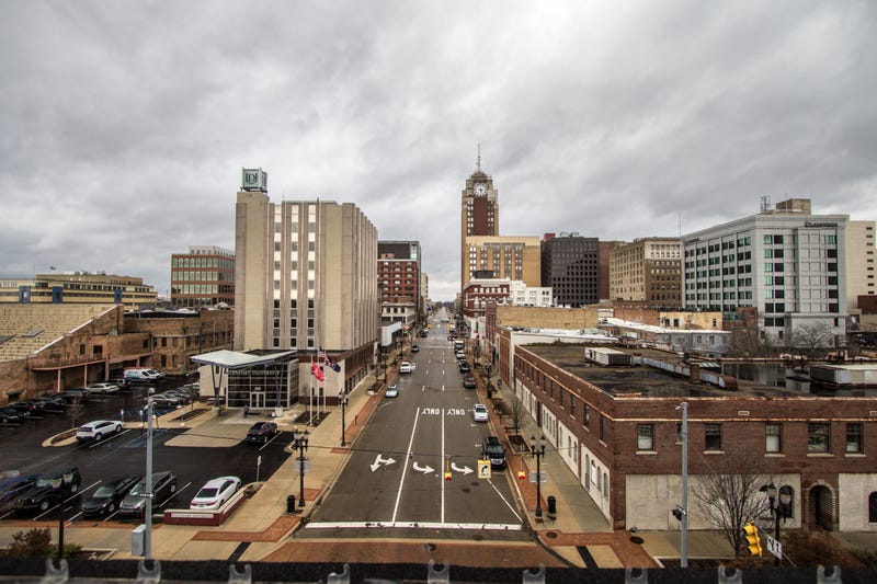 Lansing, Michigan, USA - March 14, 2019: City streets and skyscrapers of downtown Lansing. Lansing is the state capitol of Michigan.