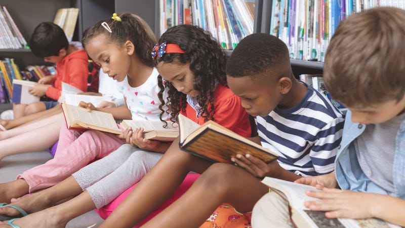 Students in a school library.
