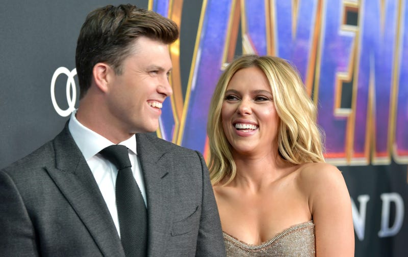 Colin Jost and Scarlett Johansson attend the world premiere of Walt Disney Studios Motion Pictures "Avengers: Endgame"