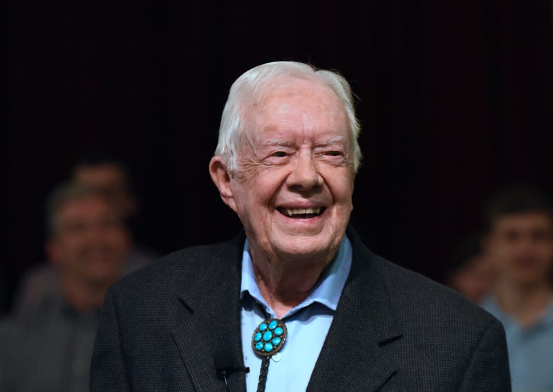 Former President Jimmy Carter speaks in Plains, Georgia on April 28, 2019. He died on Dec. 29, 2024