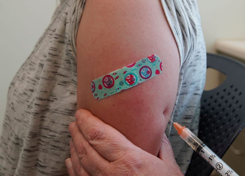 A nurse gives Michaella a measles, mumps and rubella virus vaccine made by Merck at the Utah County Health Department on April 29, 2019 in Provo, Utah. These were Michaella's first ever vaccinations. She asked that only her first name be used. (Photo by George Frey/Getty Images)