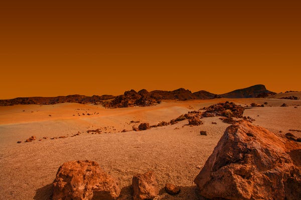 Landscape on planet Mars, scenic desert scene on the red plane