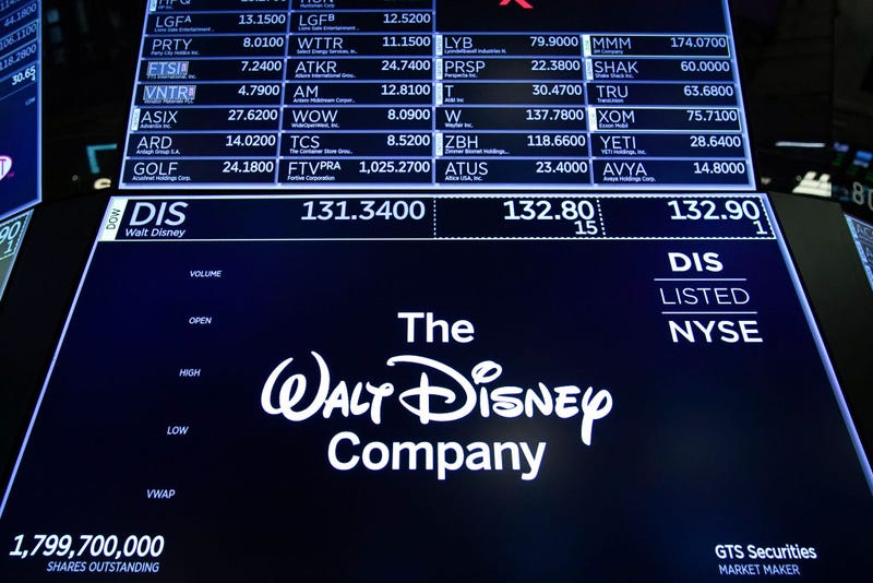A logo for The Walt Disney Company is displayed on a trading post during the opening bell on the floor of the New York Stock Exchange (NYSE), May 14, 2019 in New York City. Disney will take full operational control over Hulu from Comcast, effective immediately, the companies announced in a press release Tuesday morning. (Photo by Drew Angerer/Getty Images)