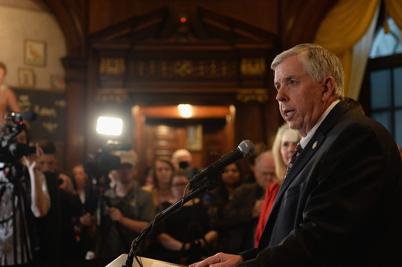Governor Mike Parson addressing the media.