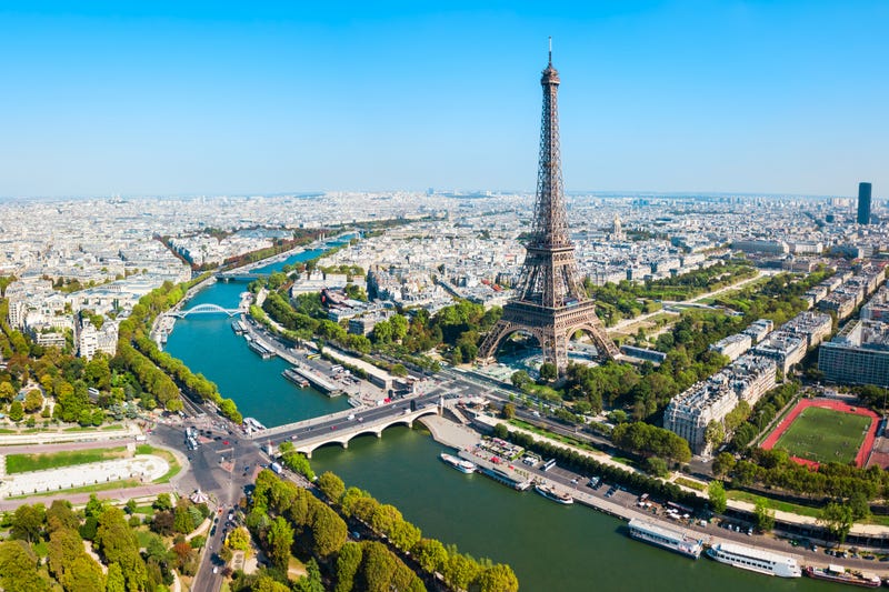 The Eiffel Tower from the sky. 