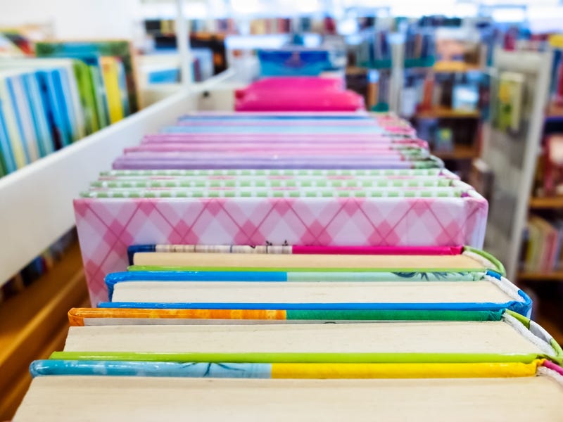 children's books on public library shelf