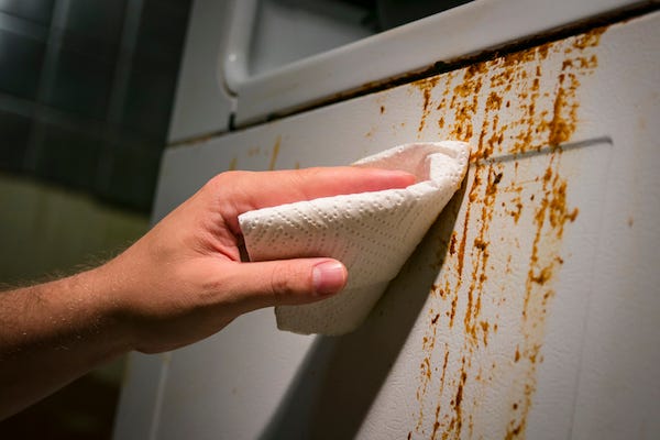 Hand cleaning grime of appliance