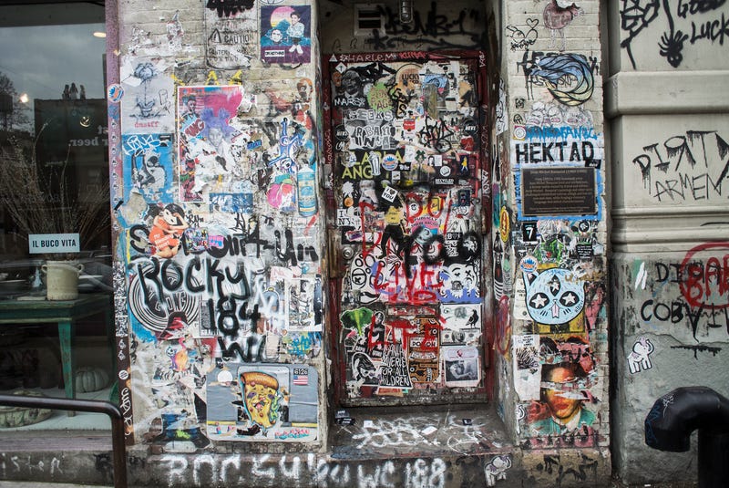 Street art is seen on the exterior of 57 Great Jones St. in NoHo. Jolie said she'd keep the art as a tribute to Basquiat