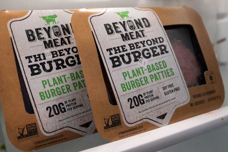 In this photo illustration, packages of Beyond Meat "The Beyond Burger" sit in a refrigerator, June 13, 2019 in the Brooklyn borough of New York City.