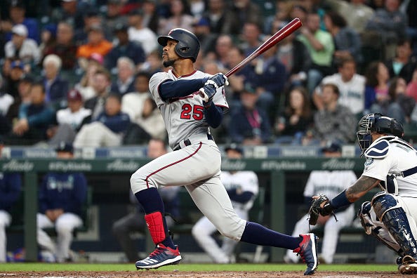 Byron Buxton #25 of the Minnesota Twins hits a three-run home run against the Seattle Mariners in the fourth inning during their game at T-Mobile Park on May 16, 2019 in Seattle, Washington. 
